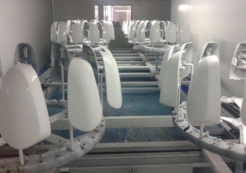 Mirror housings on the Class 100,000 clean paint line